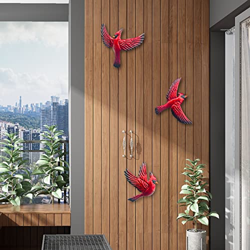 Red Bird Cardinal Wall Art Decor (3 Count)
