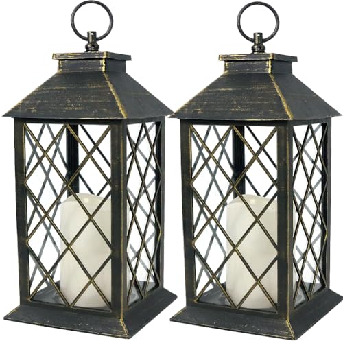 2 Pack 13.5" Vintage Candle Lantern with LED Candle