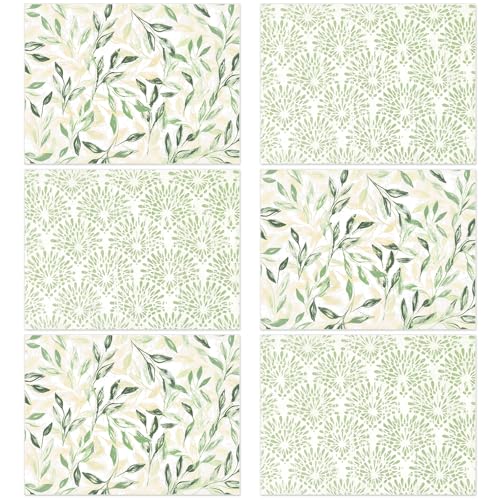 Green Floral Leaves Placemats Set of 6 Boho Green Tropical Leaf Plastic Table Mats Floral Place Mats Washable Mid Century Holiday Table Decoration for Indoor Outdoor Party Kitchen Dining (6 Count)