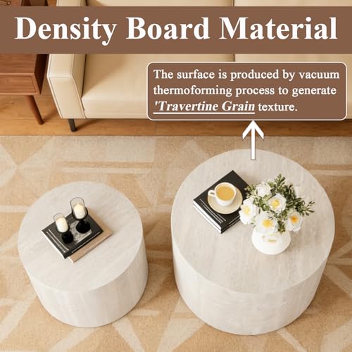 Travertine Round Nesting Coffee Table Set of 2 (2 Count)