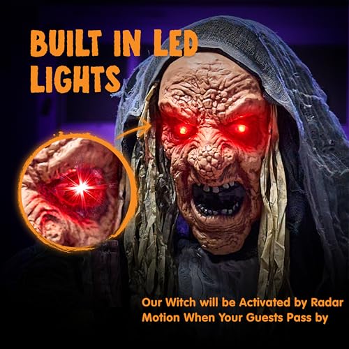 62” Halloween Decorations Outdoor Animatronics Standing Hunchback Witch with Light Creepy Sound Decor