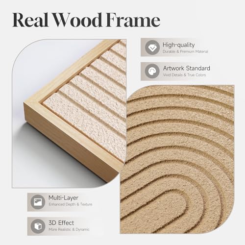Large 3D Framed Neutral Abstract Wall Art for Living Room (3 Count)