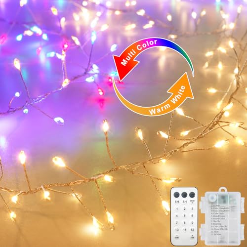 Dual Color 10Ft 200 LED Fairy Lights Battery Operated with Remote Timer (200 Count)