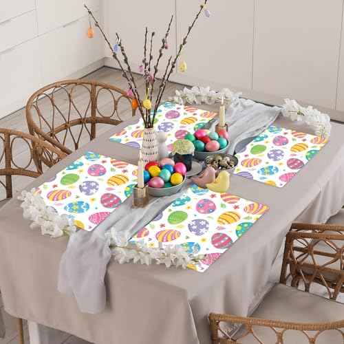 Easter Eggs Plastic Placemats Set of 6 Happy Easter Table mats 17×13×0.04in (6 Count)