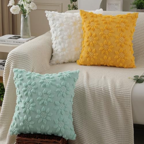 Spring Summer Pillow Covers 20x20 inch Set of 2 White Sunflower (2 Count)