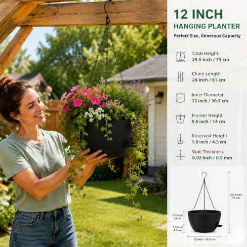12" Self Watering Hanging Planters with Chains (2 Count)