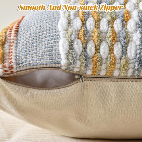Chenille Striped Textured Boho Throw Pillow Covers Aesthetic with Tassels Woven Decorative Pillow Case for Couch Bed Sofa Bedroom Modern Funky 18 x 18