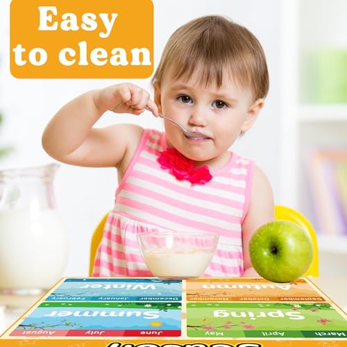 Educational Placemats Set of 6 Preschool Kid Plastic Table Mat 17×13×0.04in (6 Count)