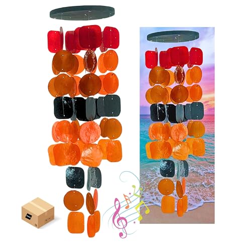20720 Wind Chimes for Outside Capiz Sea Glass Shells Orange Red Black Outdoor Windchimes Home Garden Patio Yard Lawn Unique Gifts Mom Grandma