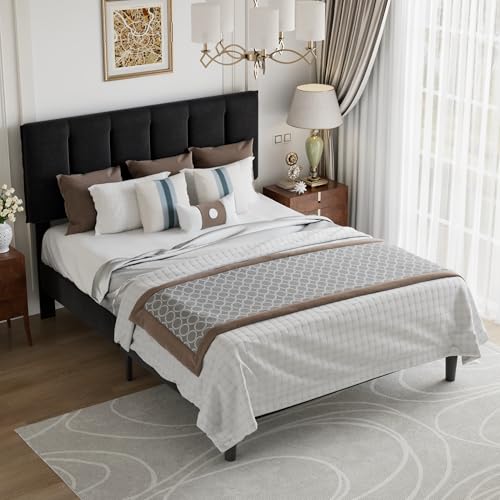 Queen Size Bed Frame with Upholstered Headboard
