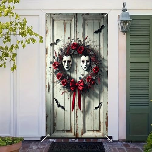 Halloween Door Cover Gothic Haunted House 35x71 Inch Polyester