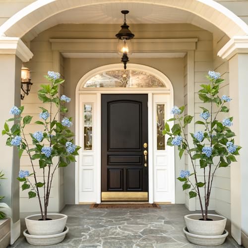 Fake Plants Home Decor Artificial Plants Outdoor Hydrangea Artificial Plants Indoor Fake Tree Living Room Decor Artificial Tree Porch Decor Fiddle Leaf Fig Tree 6Ft