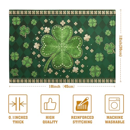 Green Shamrock St Patricks Day Placemats Set of 4 Lucky Clover Plaid Check Table Mat 12x18 Inch St. Patrick's Day Seasonal Holiday Place Mats Spring Linen Placemat for Party Kitchen Dining Decor