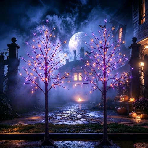 2 Pack 6 FT Halloween Lighted Black Birch Tree