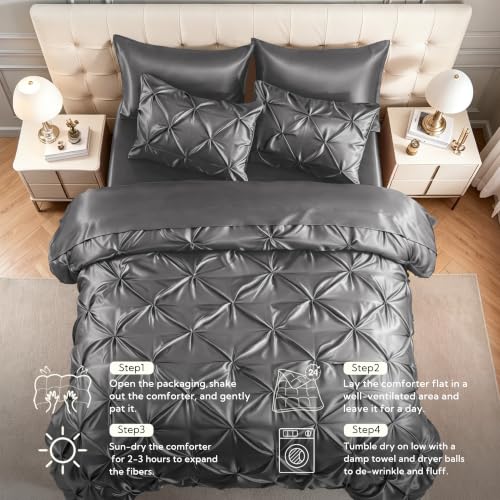 Satin Twin XL Comforter Set Dark Grey