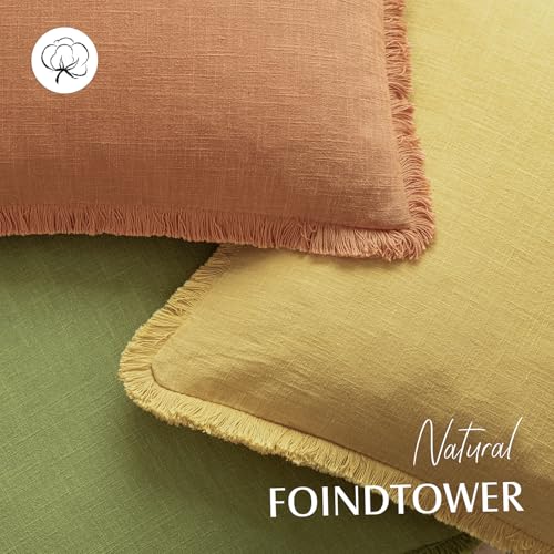 Decorative Linen Fringe Throw Pillow Covers 18×18 Dusty Orange (2 Count)