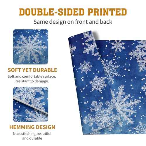 Winter Blue Snowflake Placemats Set of 4 Merry Christmas Snowflakes Linen Fabric Table Mats Seasonal Xmas Holiday Washable Place Mats for Party Kitchen Dining Outdoor Indoor Decor