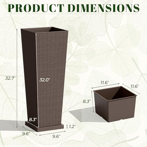 32" Front Porch Resin Rattan Tall Planters 2 Pack (2 Count)