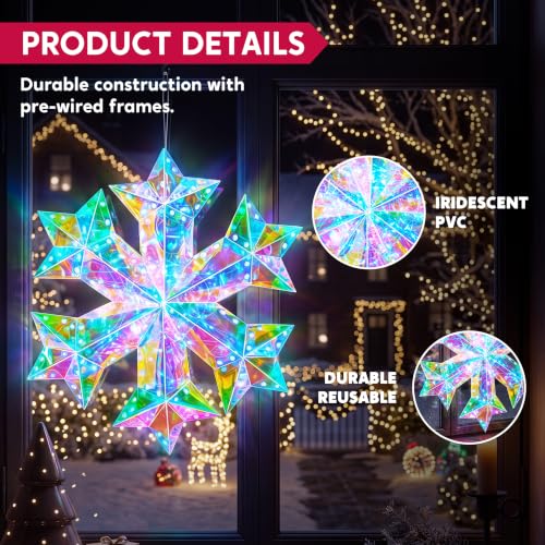 Lighted Prismatic Iridescent Christmas Decorations with LED Lights (Snowflake)