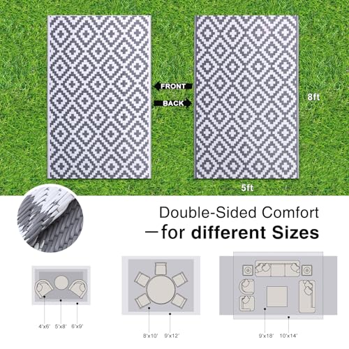 Outdoor Rug 5x8 ft Waterproof Reversible Mat