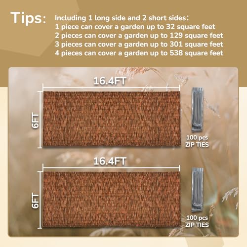 Brown 2 Pack 6FT X16.4FT Reed Fencing Roll Bamboo Privacy Screen (196.8 Sq Ft)