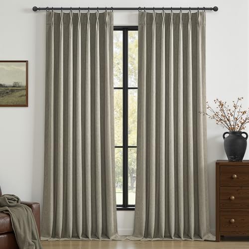 Grey Green Blackout Linen Curtains 108 Inches Long for Living Room Bedroom (2 Count)