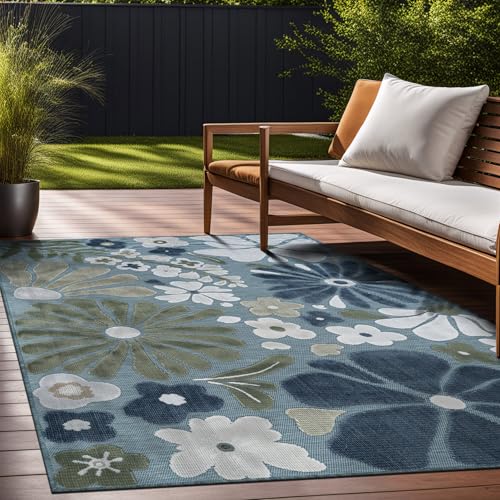 Outdoor Rug 9x12 Large Modern Floral Tropical Area Rugs for Outdoor and Indoor Patio Easy to Clean Non Shedding Living Room Porch Garden Washable Outside Carpet (108 Sq Ft)
