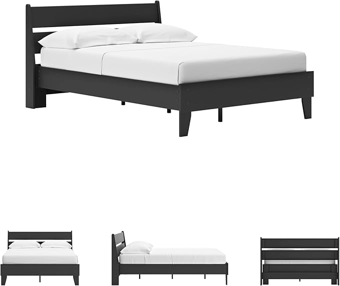 Signature Design by Ashley Socalle Casual Full Panel Platform Bed, Foundation or Box Spring Not Needed, Black