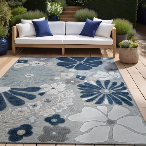 Outdoor Rug 8x10 Modern Floral Tropical Area Rugs for Outdoor and Indoor Patio Easy to Clean Non Shedding Living Room Porch Garden Washable Outside Carpet (80 Sq Ft)