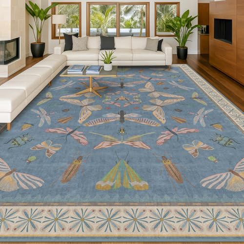 Insect Light Blue Rug for Living Room (108 Sq Ft)