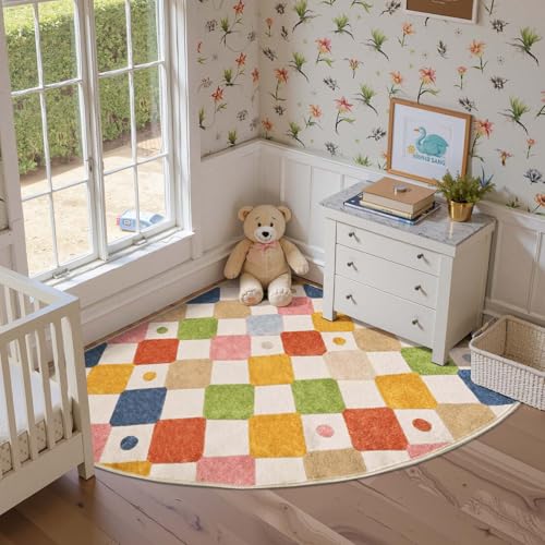 Corner Rug Washable Kids Rug Colorful Classroom Reading Nook Mat (25 Sq Ft)