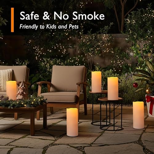 12" x 5" Large Waterproof Outdoor Flameless Candles with Remote Control and Timer (4 Count)