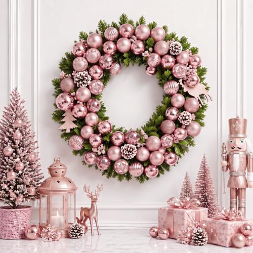 24ct Rose Gold Christmas Ball Ornaments for Tree Decorations (24 Count)
