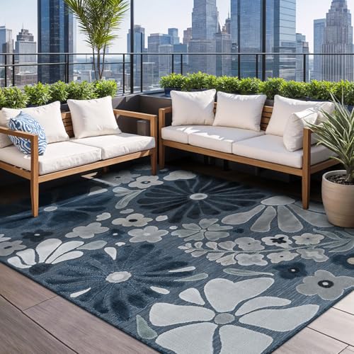 Outdoor Rug 9x12 Large Modern Floral Tropical Area Rugs for Outdoor and Indoor Patio Easy to Clean Non Shedding Living Room Porch Garden Washable Outside Carpet (108 Sq Ft)
