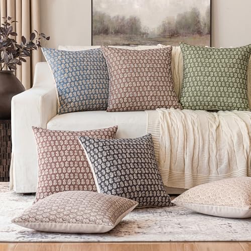 Decorative Floral Print Throw Pillow Covers 24×24 Inch (2 Count)
