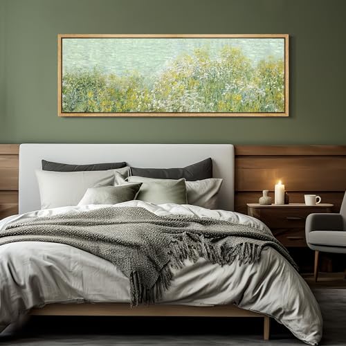 Large Framed Canvas Print Wall Art Lush Summer Garden with Blooming Trees Antique Retro Fine Art Illustrations Decorative Colorful for Bedroom