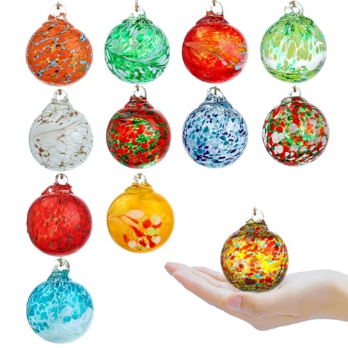 12Pcs Hand Blown Glass Ball Ornaments Hanging Gazing Balls Witches Balls