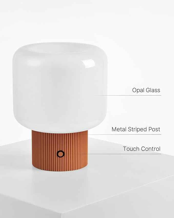 Halo Mushroom Lamp, 5W Cute Cordless Rechargeable Table Lamp with Glass Shade, 3-Color Dimmable Small Retro Touch Bedside Lamp for Bedroom Ambient Decor (Orange)