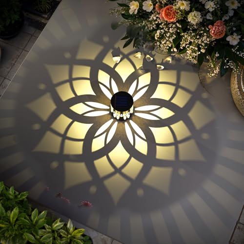 4 Pack Solar Fence Lights Metal Solar Powered Outdoor Wall Deck Step Lights Mandala Theme Waterproof Fence Light for Garden Post Patio Backyard Yard Decor (4 Count)