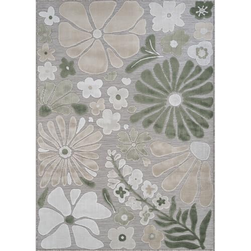 Outdoor Rug 10x14 Large Modern Floral Tropical Area Rugs for Outdoor and Indoor Patio Easy to Clean Non Shedding Living Room Porch Garden Washable Outside Carpet
