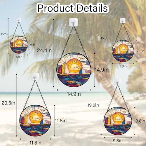 Sunset Sailboat Stained Glass Window Hanging Suncatcher Gifts Decor 15"