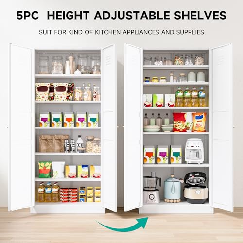71" Tall Pantry Cabinet with 2 Doors and 5 Shelves