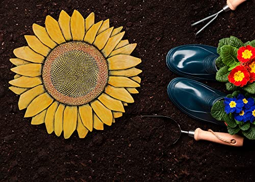 NAT & Jules Sunflower Shaped Dimensional Indoor Outdoor 12 inch Cast Resin Decorative Garden Stepping Stone