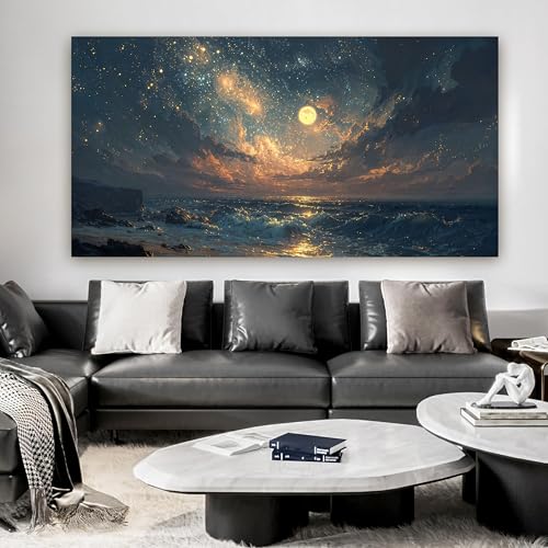 Canvas Wall Art Decor Gold And Blue Art Wall Decor Beach Waves Large Wall Art Pictures For Living Room Decorations Artwork For Walls For Bedroom Office Canvas Pictures For Wall Decor 24 × 48 Inch