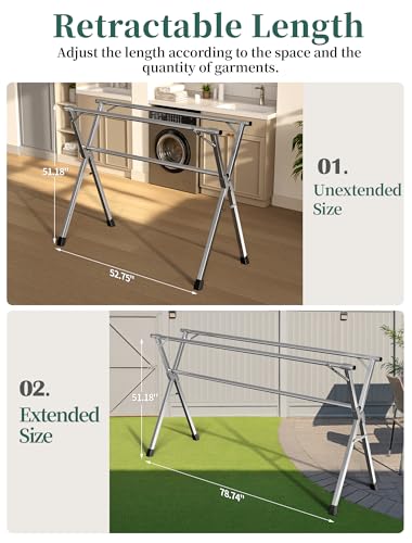 Folding Stainless Steel Laundry Drying Rack 79 Inches