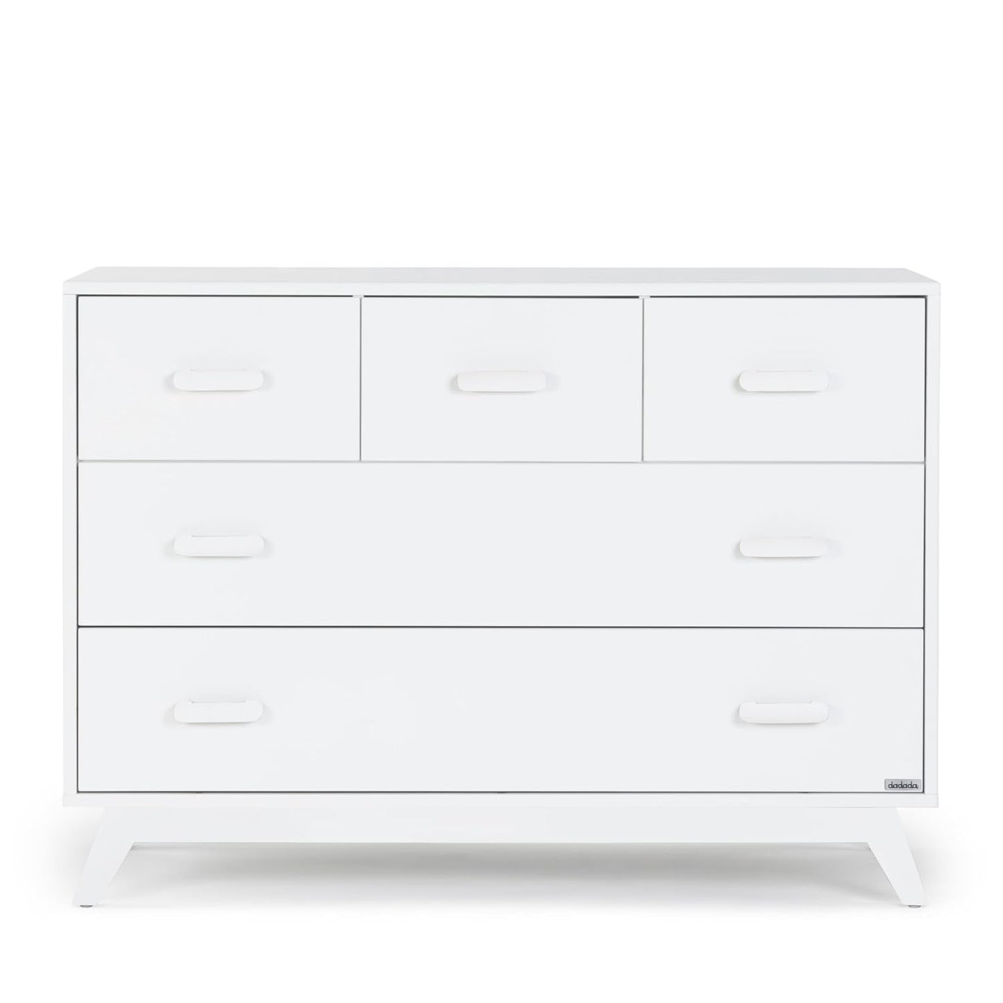 dadada Soho 5-Drawer Dresser for Nursery and Bedroom - Modern Design, Large Storage, Baby-Safe Finish, Soft Close Drawers, Anti-Tip Safety, Sturdy Legs & Solid Wood Handles, 47” Wide (White)