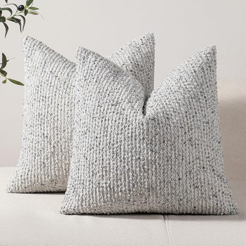 Striped Throw Pillow Covers 24x24 Set of 2 Blue Textured Boucle Chic Morden Boho Accent Farmhouse Square Decorative Couch Pillow Covers for Home Decor Bed Sofa Living Room (2 Count)