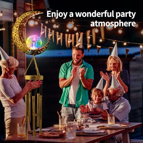 Solar Moon Wind Chimes for Outside Color Changing Unique Birthday Mom Gifts for Women Mom Grandma Crackle Glass Ball LED Wind Chimes Solar Lights Outdoor Garden Decor Light for Patio Yard Backyard