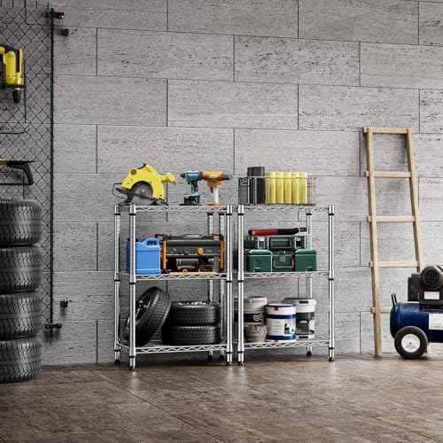 750 lbs 3 Tier Shelf Metal Storage Shelves Shelving Wire Rack Heavy Duty Closet Organizers for Garage Kitchen Bathroom Laundry Chrome 13.8" D x 23.6" W x 35.5" H (3 Count)