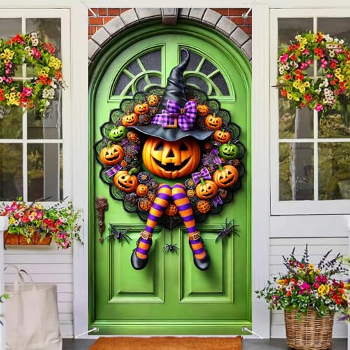 Halloween Door Cover Witch Legs 35x71 Inch Fabric